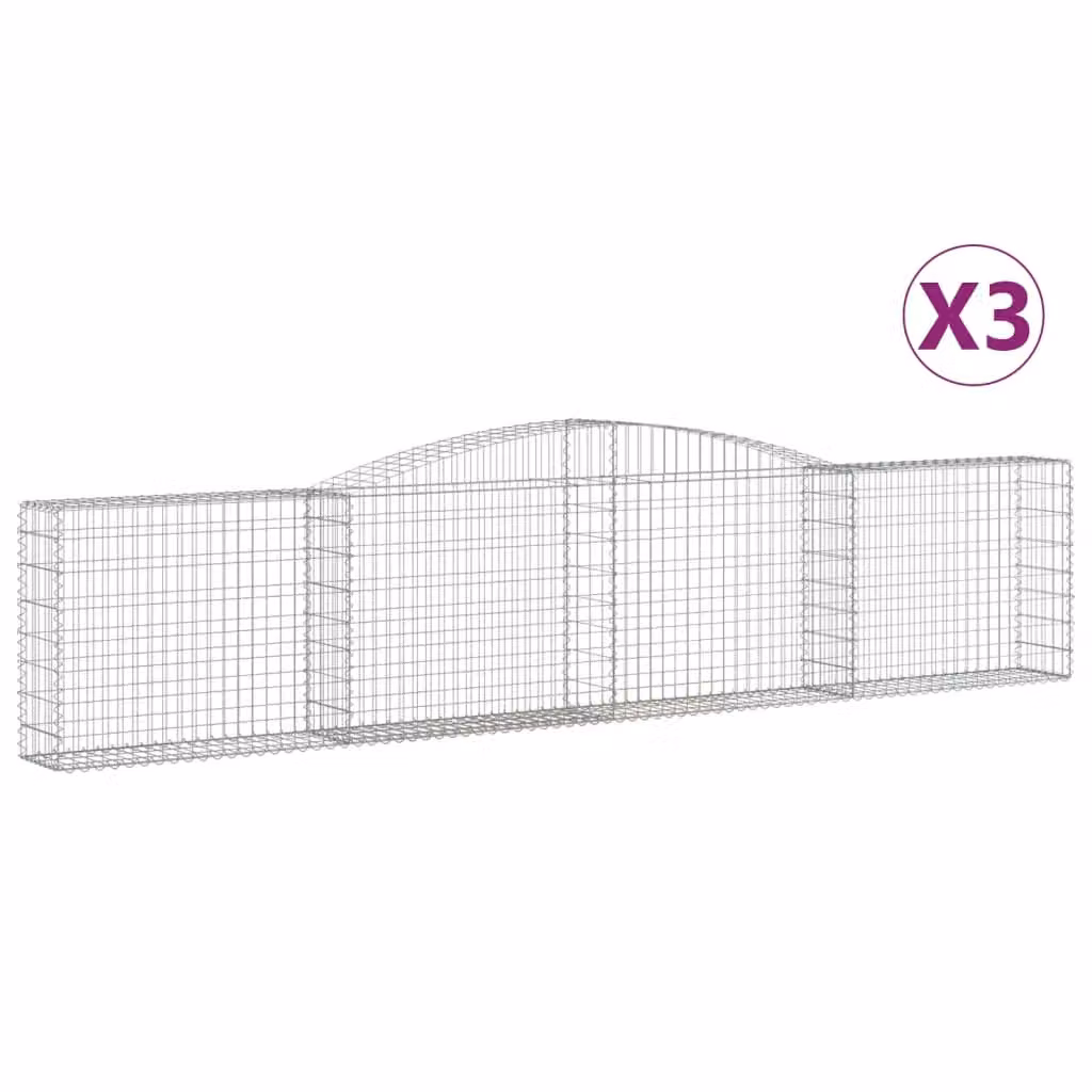 Berkfield Home Arched Gabion Baskets, 3 Piece Set, Silver Galvanised Steel, W: 400 cm, D: 30 cm, H: 80-100 cm – 2
