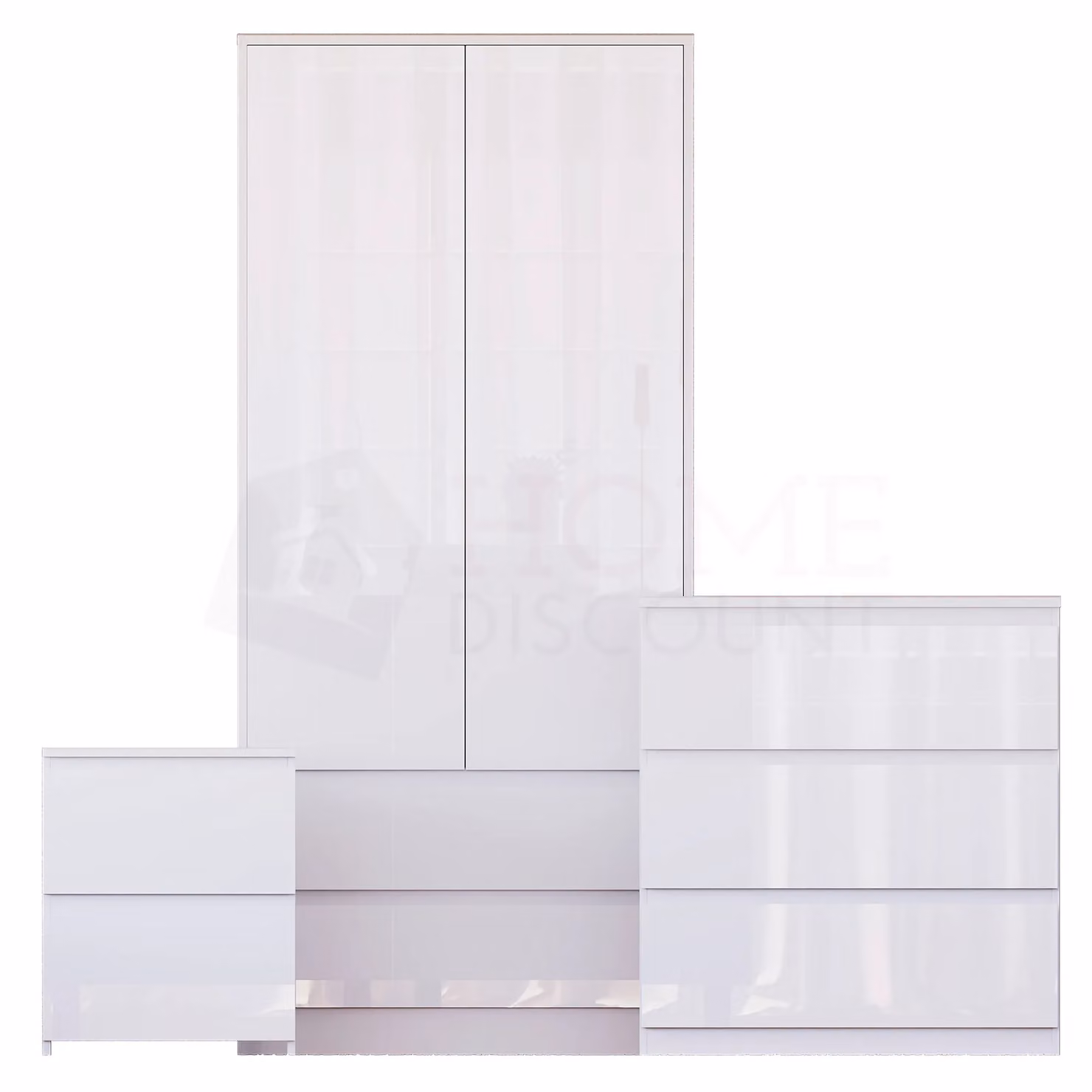 Vida Designs Glinton 3 Piece White Glossy Modern Bedroom Set Including 2 Bedside Tables, 3 Drawer Chest and Wardrobe – 2