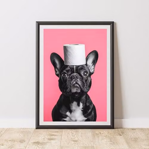 60 Second Makeover French Bulldog Pink Toilet Roll Animal Print Paper Poster, W: 29.7 cm, H: 42.0 cm