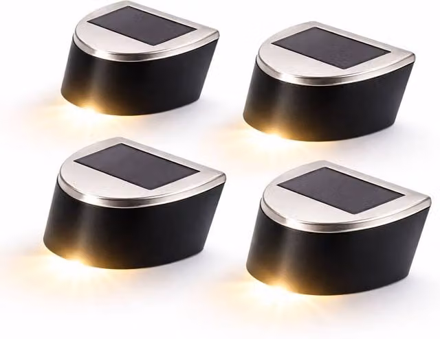 Gardenwize Pack of 4 Urbane Solar Powered Garden Fence Lights in Black with Warm White LED