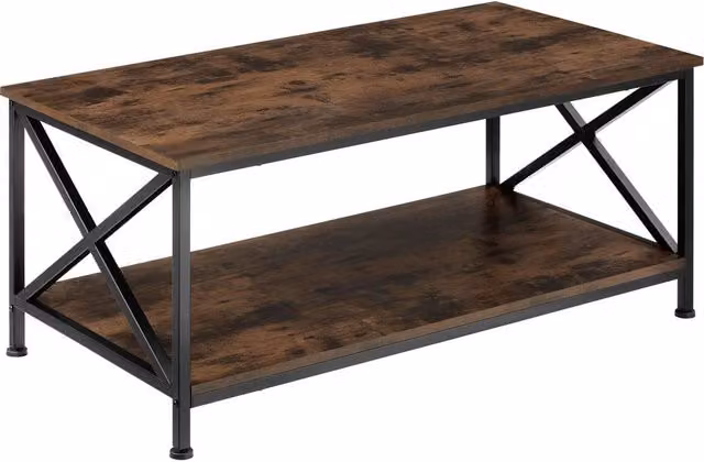 tectake Pittsburgh Rectangular Coffee Table with Storage Shelf in Brown and Grey