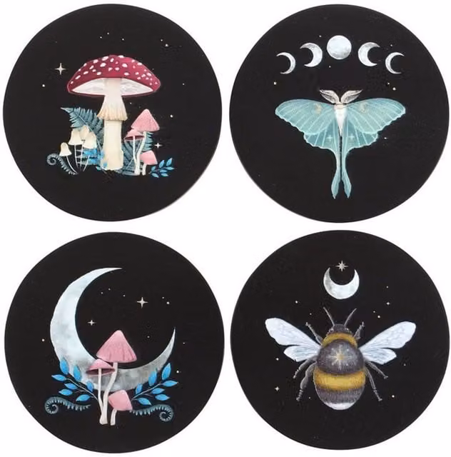 Something Different Dark Forest Round Wood Coaster Set, Pack of 5, Black – 1