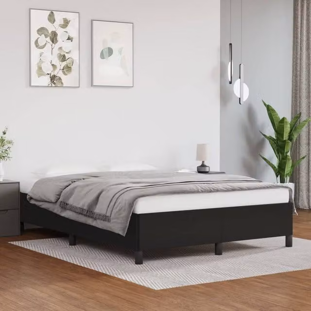 Berkfield Home Upholstered Double Bed Frame in Black Faux Leather, W: 135 cm, L: 190 cm