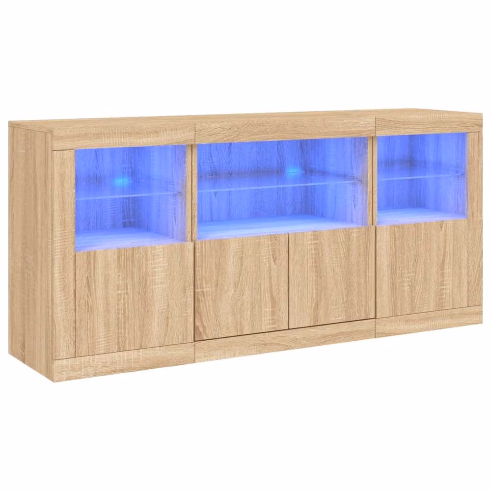 Berkfield Home Sonoma Oak Sideboard with Integrated LED Lights in Tan, W: 142.5 cm, D: 37 cm, H: 67 cm – 3