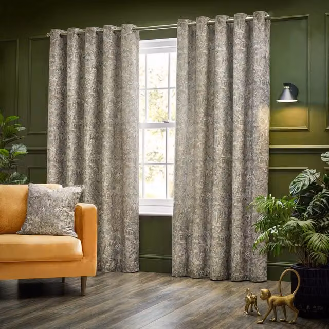 Terrys Bengal Chenille Eyelet Curtains in Beige and Grey Linen Style