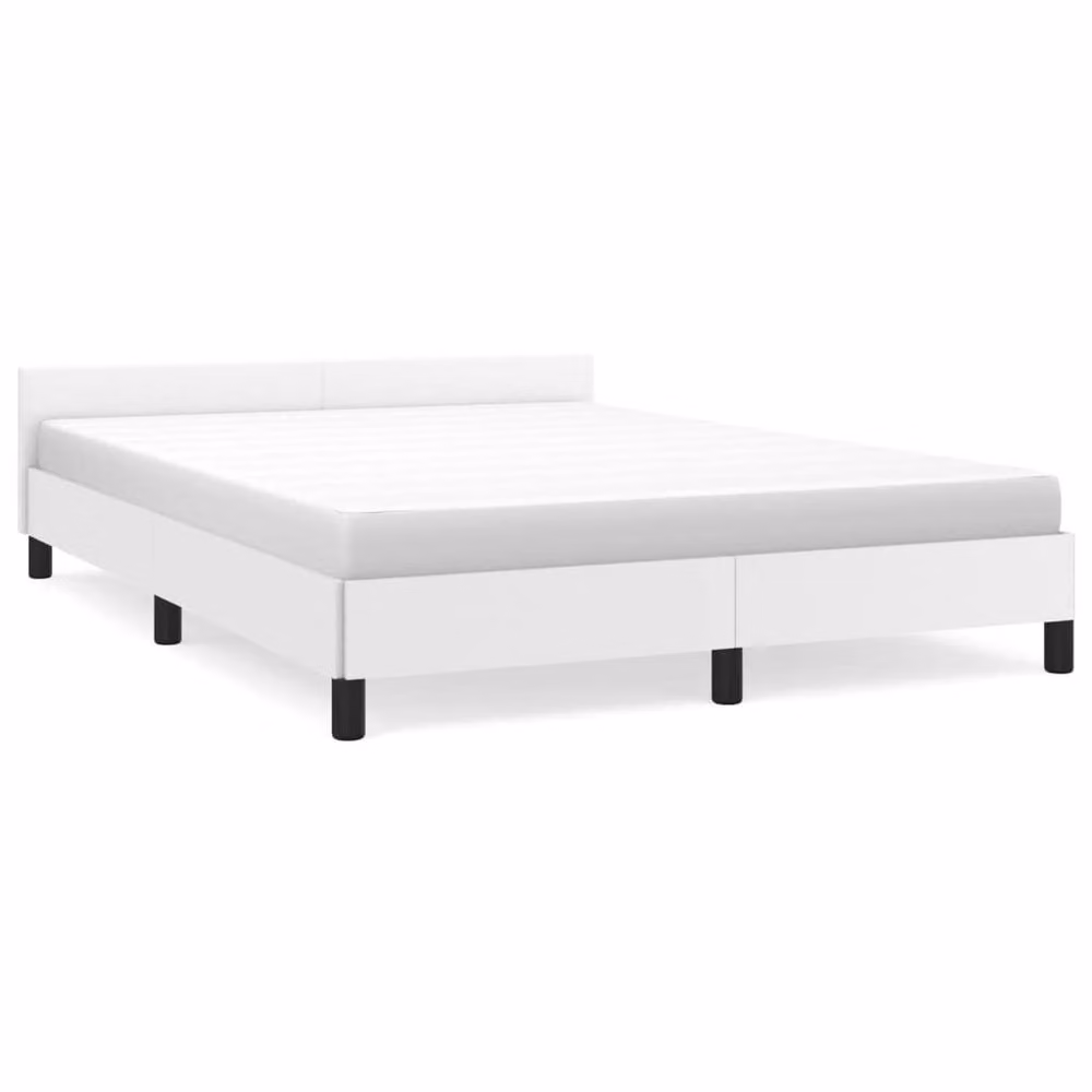 Berkfield Home Upholstered Double Bed Frame with Headboard in White Faux Leather W: 135 cm, L: 190 cm – 2