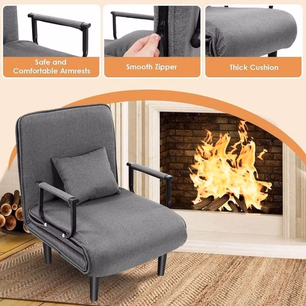 KORVIXA 4 in 1 Convertible Sofa Bed Lounge Sleeper Chair in Grey, W/D/H: 100 x 100 x 100 cm – 5