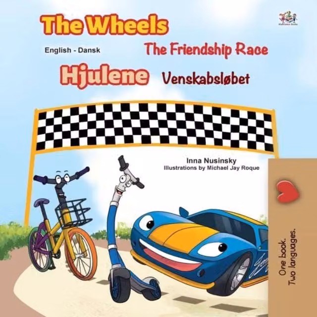 Kidkiddos Books The Wheels - The Friendship Race English Danish Bilingual Multicolour Paper Book