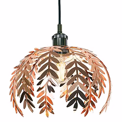 Happy Homewares Traditional Fern Leaf Easy Fit Ceiling Pendant Light Shade in Shiny Copper Finish, Diameter: 28 cm