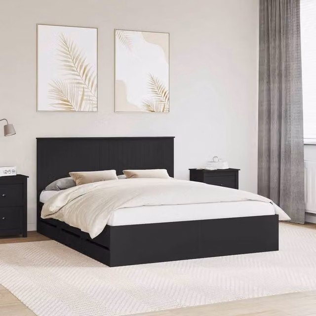 Berkfield Home Modern Bed Frame with Drawers in Black, Engineered Wood, 160 x 200 cm