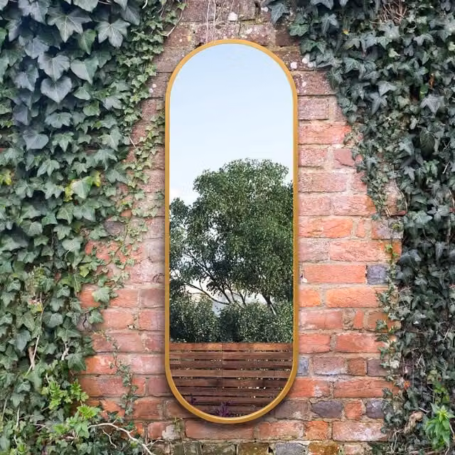 MirrorOutlet The Vultus Metal Framed Double Arched Garden Wall Mirror in Gold, Height: 160 cm