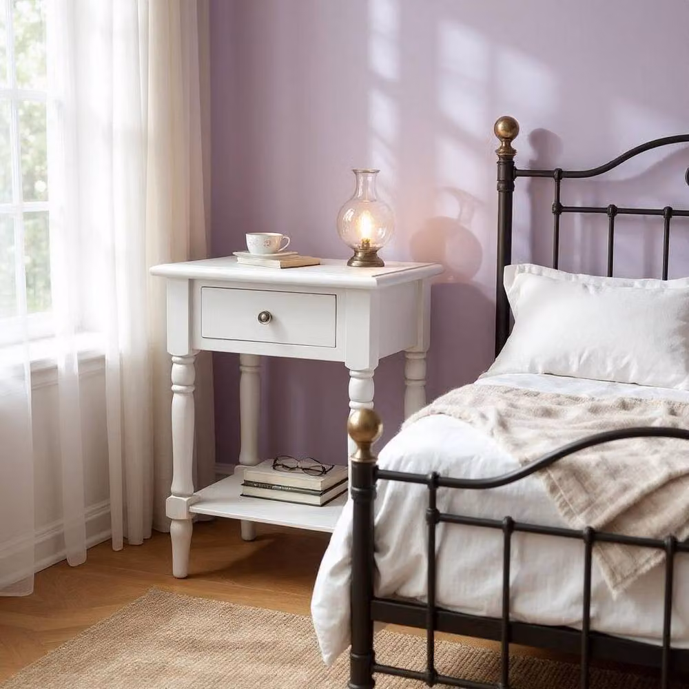 Minster Single Drawer Side Table in White, W: 45 cm, D: 35 cm, H: 65 cm – 3