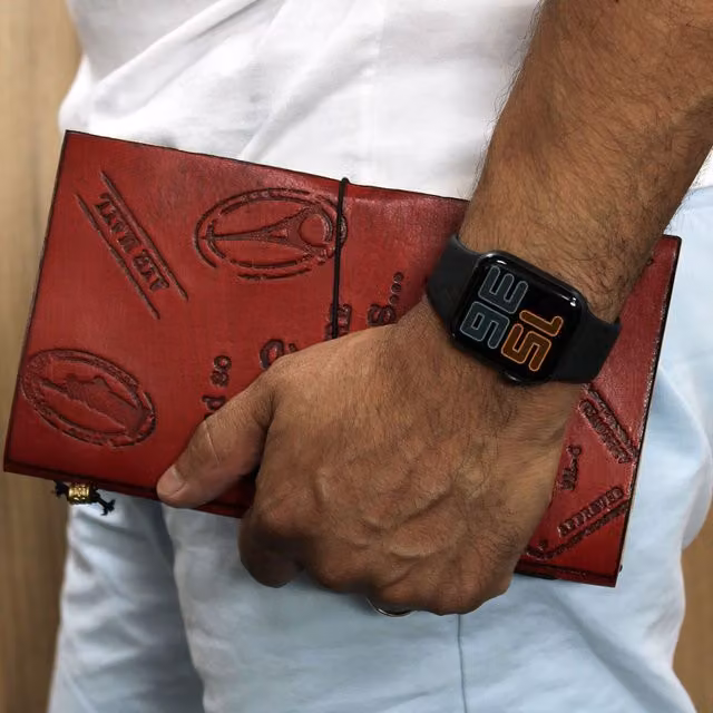 KDMK Handmade Brown Leather Journal with Elastic Closure and 80 Blank Pages