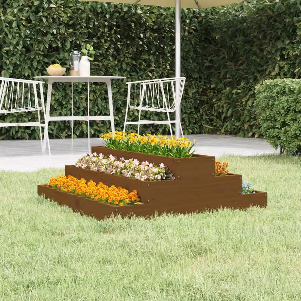 Berkfield Home Wooden Raised Bed Planter in Brown, W/D/H: 80 x 80 x 27 cm – 1