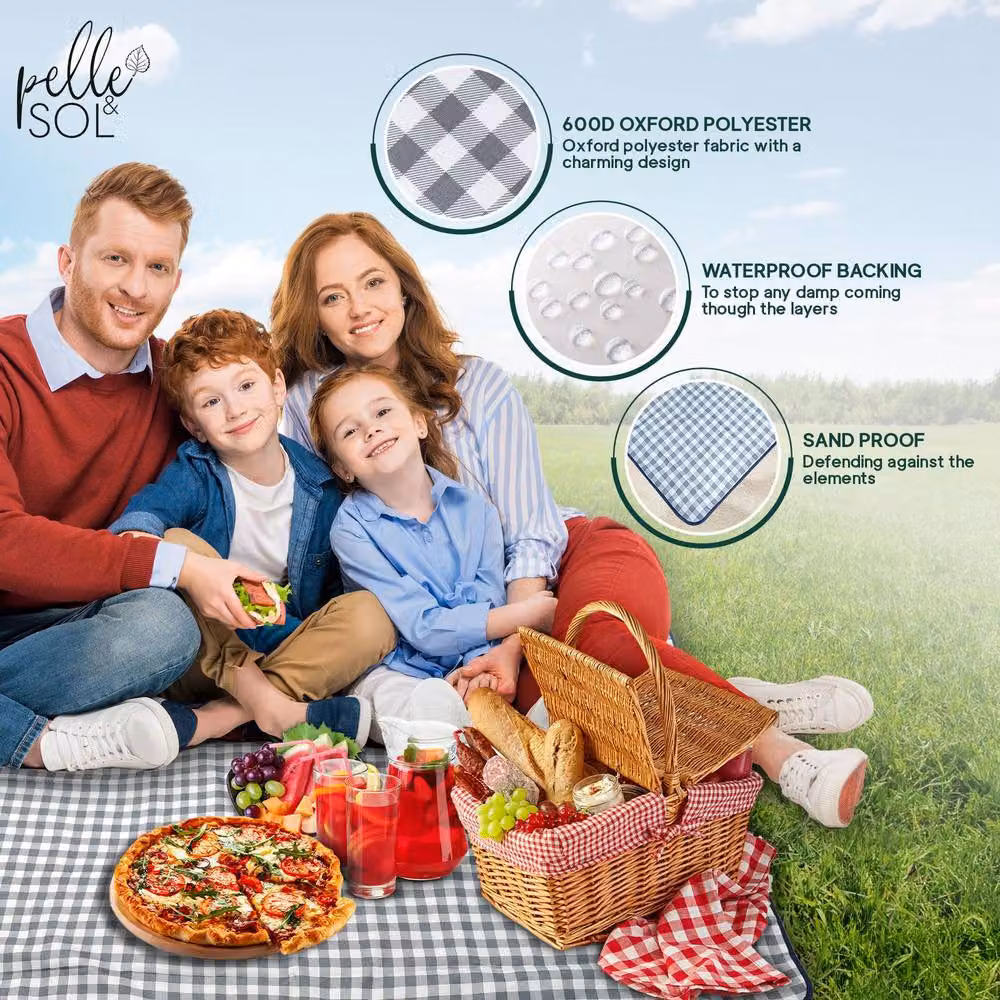 Pelle & Sol Foldable Waterproof Picnic Blanket in Blue and Yellow, W/D/H: 200 x 140 x 1 cm – 2