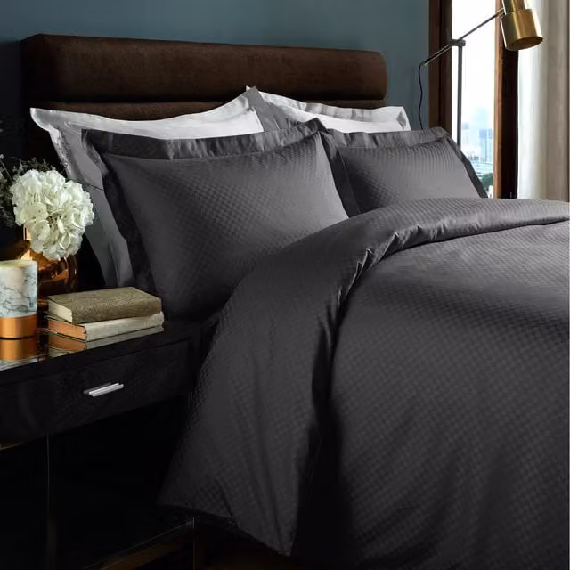 Roseley Modern Checked Cotton Duvet Cover and Pillowcase Set, Grey, 200 x 200 cm