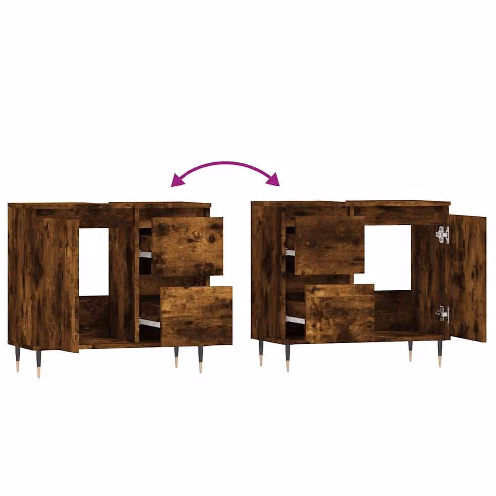 Berkfield Home Bathroom Cabinet in Smoked Oak Brown, W/D/H: 65 x 33 x 60 cm – 6