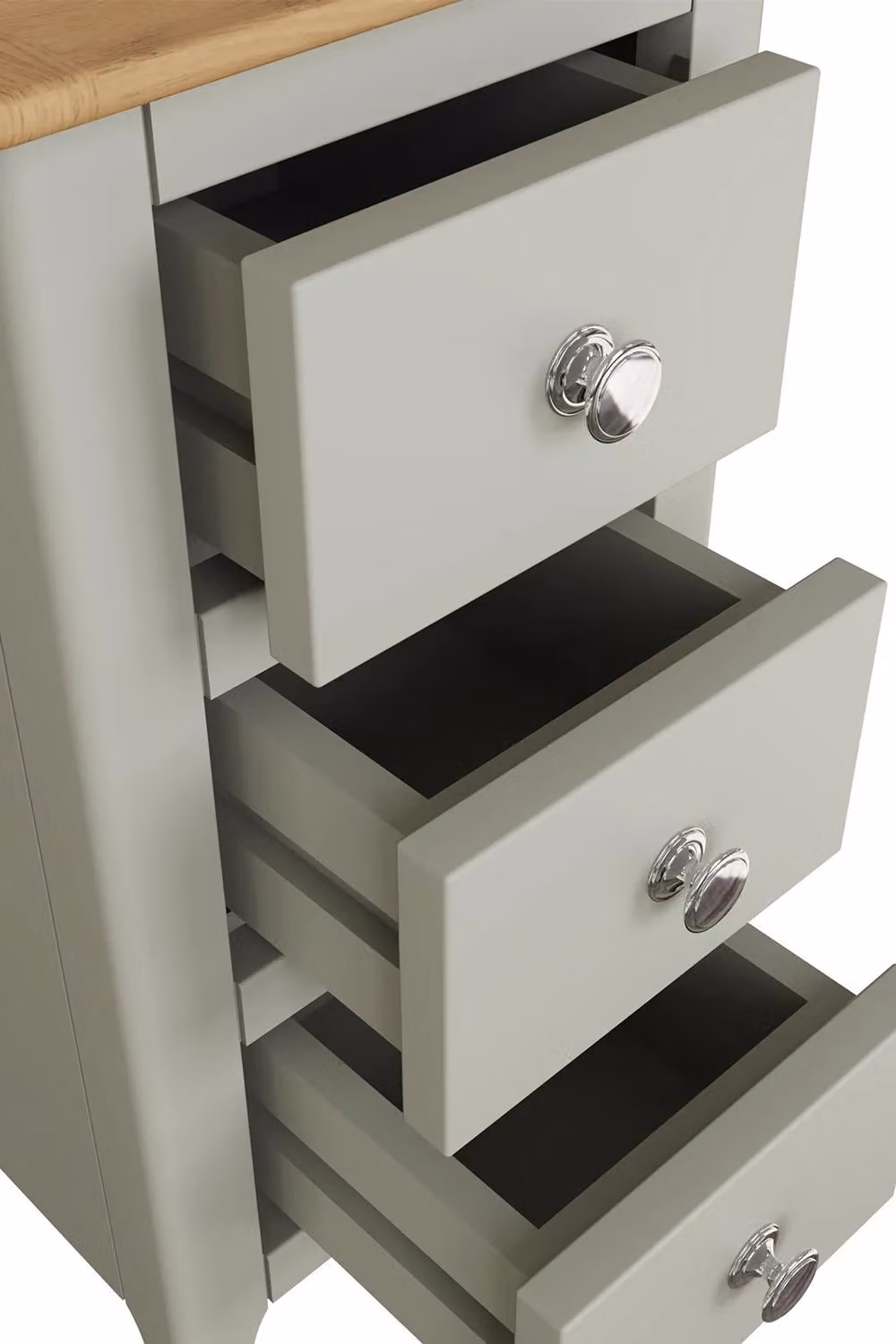 FWStyle Slim 3 Drawer Bedside Table in Sage Green Oak Veneer – 3