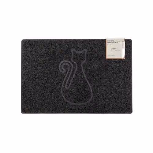 Oseasons Small Embossed Cat Doormat in Black, Spaghetti Coil Vinyl with PVC Backing, W/D/H: 60 x 40 x 1 cm