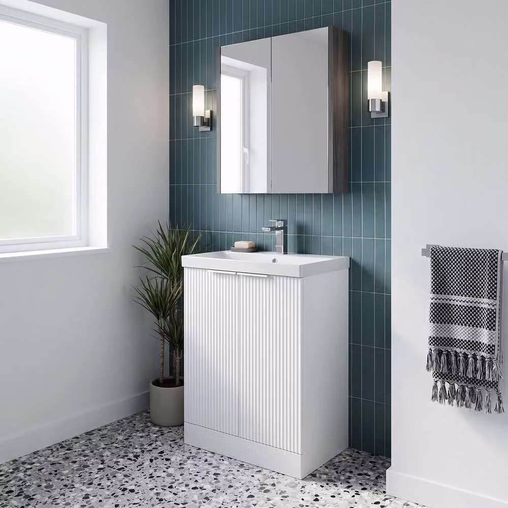 Balterley Tixall Fluted 2 Door Vanity Basin Unit, Satin White, W: 60 cm – 2