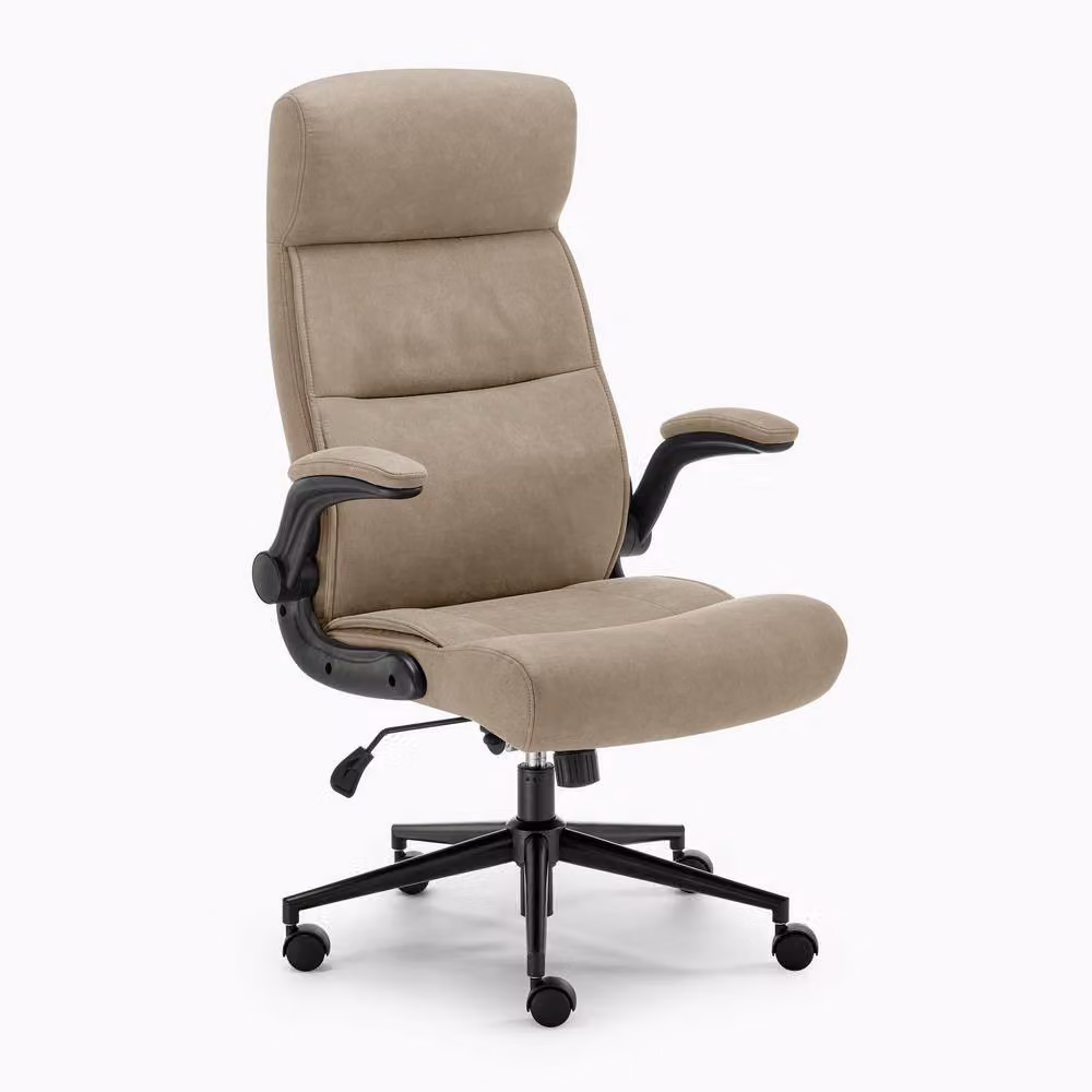 FurnitureboxUK Greer Beige Faux Leather Executive Swivel Office Chair with Headrest and Armrests – 2