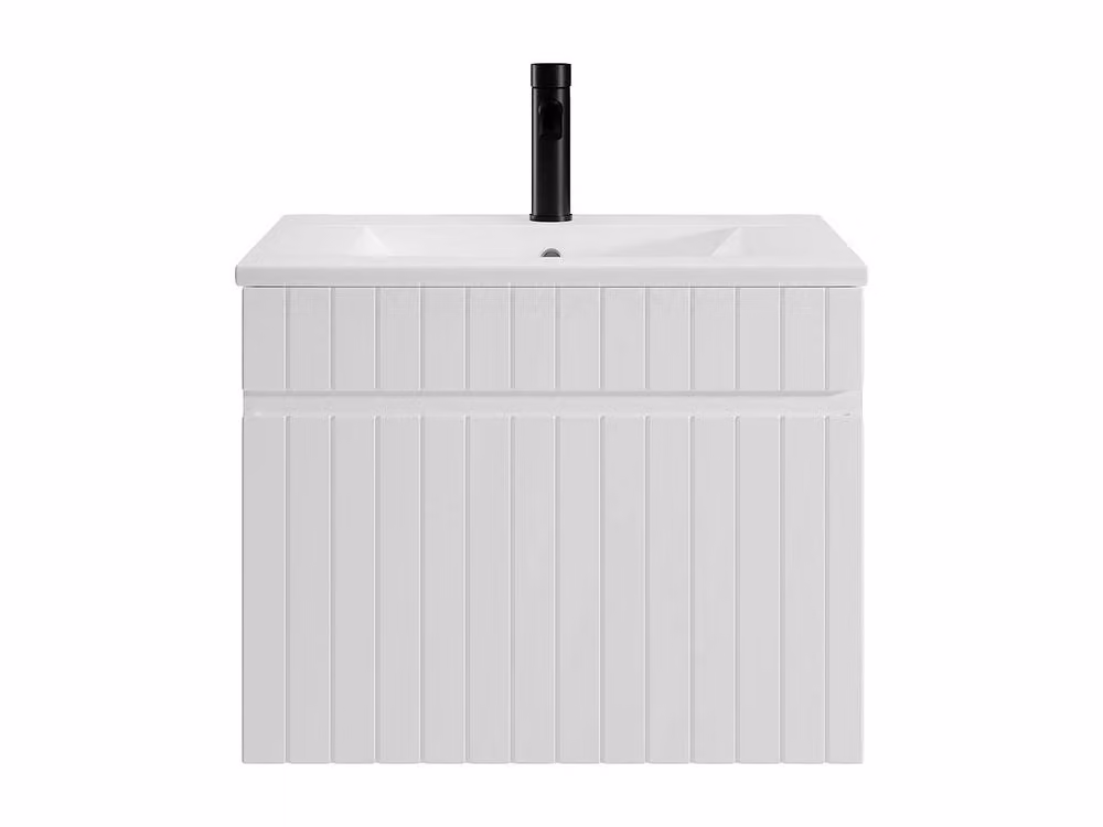 Vente-unique White Ribbed Wall-Mounted Vanity Unit with Ceramic Sink, W: 60 cm, D: 46 cm, H: 46 cm – 2