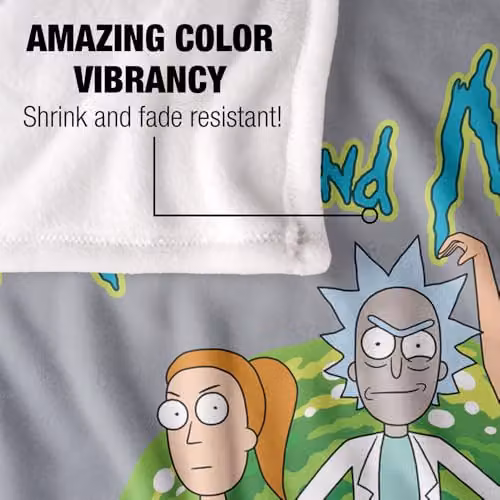 LOGOVISION Rick and Morty Family Fights Together Super Soft Fleece Throw Blanket, Multicolour, W: 152 cm, D: 127 cm – 2