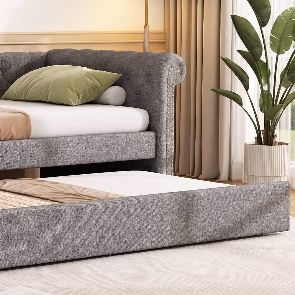 STILVORA Modern Single Upholstered Velvet Daybed in Grey, W/D/H: 90 x 190 cm – 5
