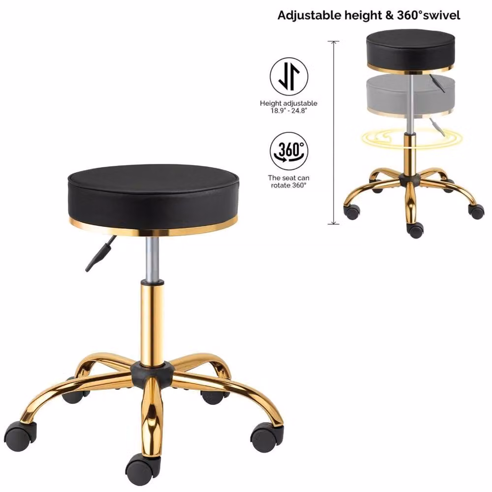 Kelvenix Black Synthetic Leather Swivel Task Chair with Gold-Plated Metal Base – 3