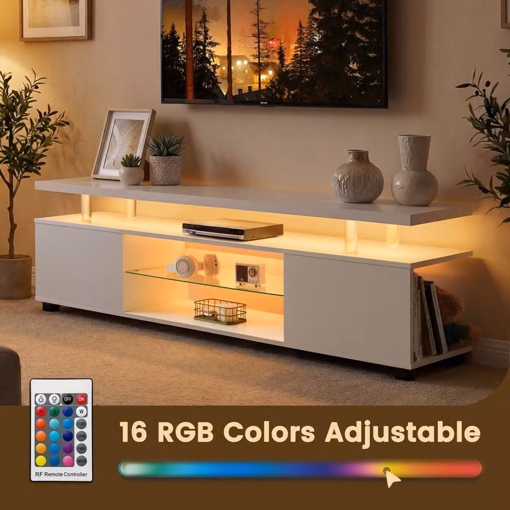 Matteo Modern White LED TV Stand 60 Inch Media Console – 2