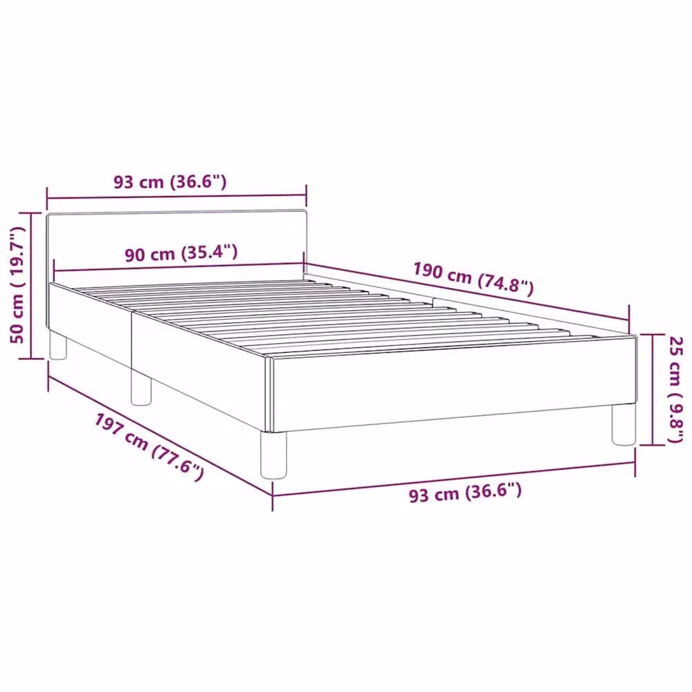 Berkfield Home Upholstered Single Bed Frame with Headboard in Dark Grey, W/D/H: 90 x 190 cm – 4