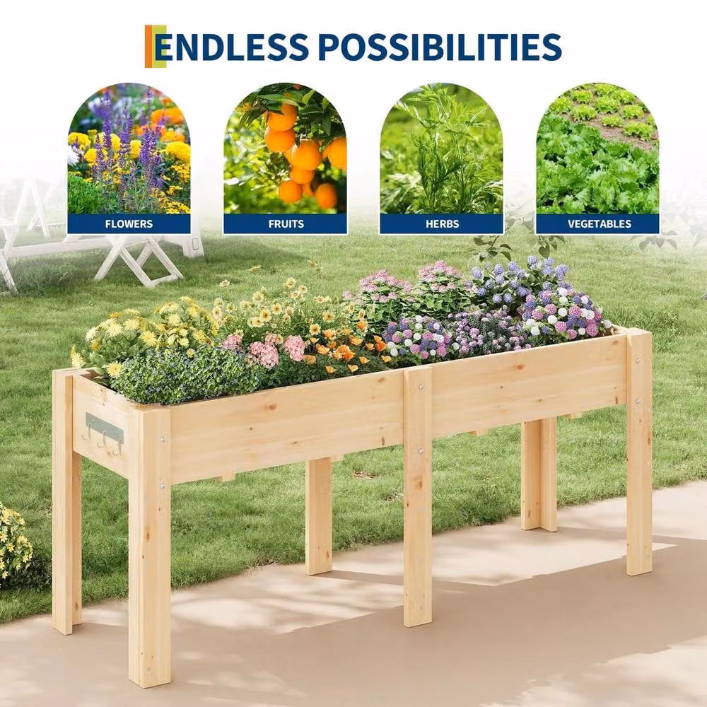 Nordara Brown Fir Wood Raised Garden Bed for Vegetable, Herb and Ornamental Plants – 4