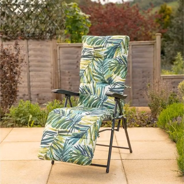 Hectare Floral Leaf Pattern Recliner Lounger Chair in Green and Black with Metal Steel Frame