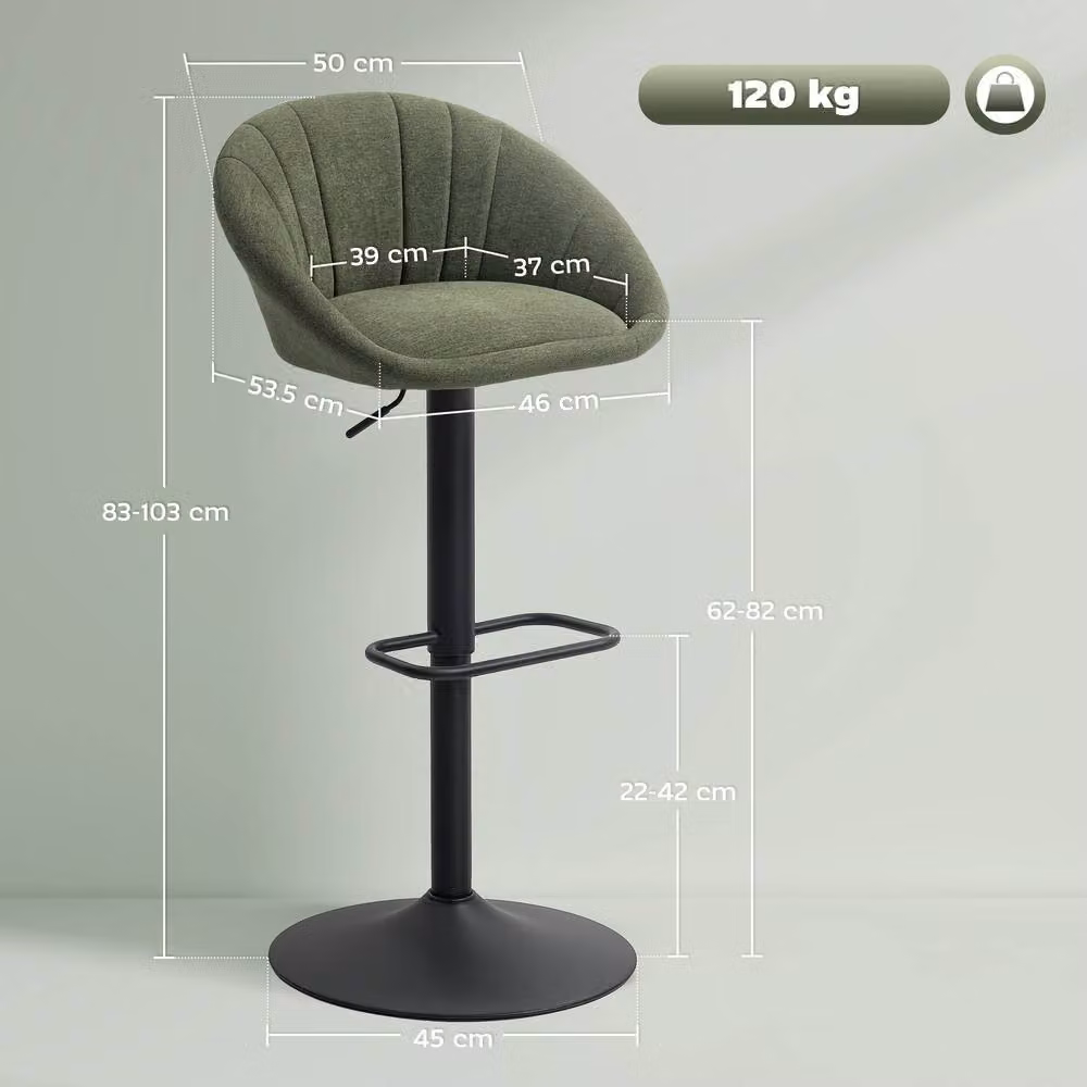 ERGOVEXA Set of 2 Relaxed Tub Bar Stools in Dark Green, Modern Upholstered Swivel Stools with Metal Frame – 2