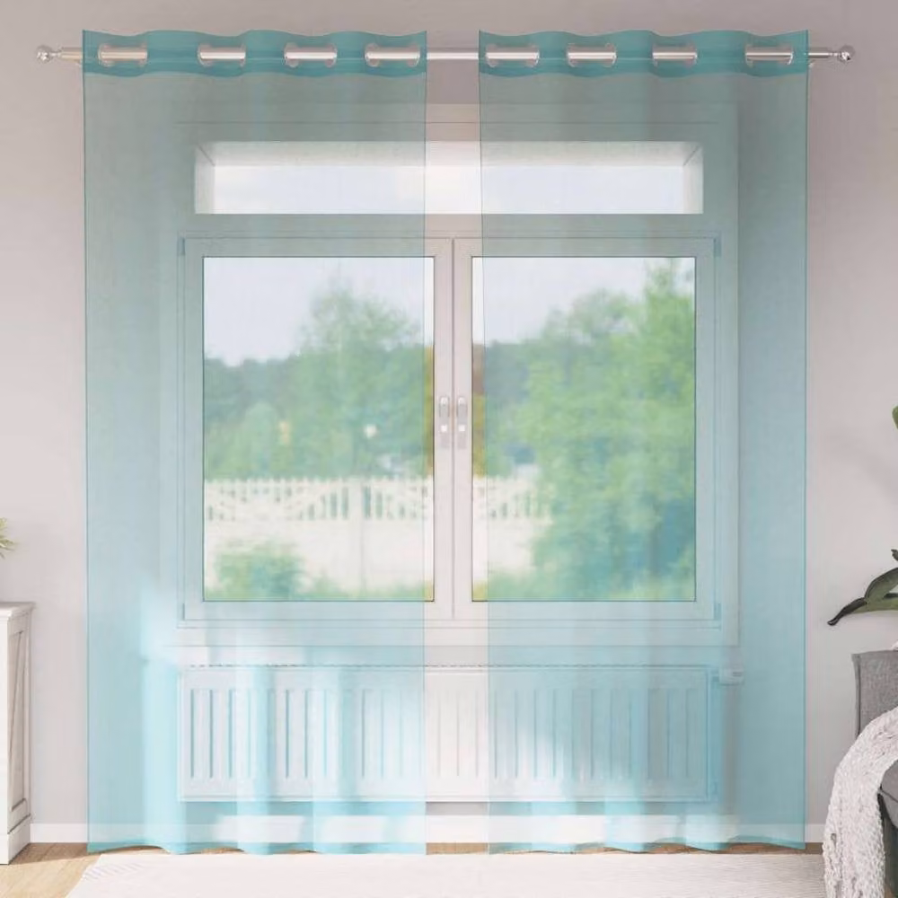 Berkfield Home Turquoise Voile Fabric Panel Curtains with Eyelets, 2 Pack – 1