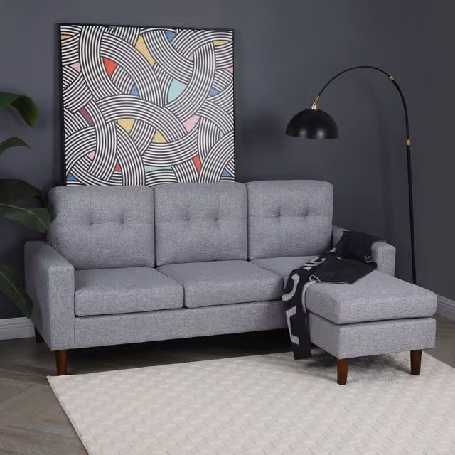 Home Garden Direct Pisa Small 3 Seater Corner Sofa with Reversible Chaise in Grey Soft Woven Fabric – 1