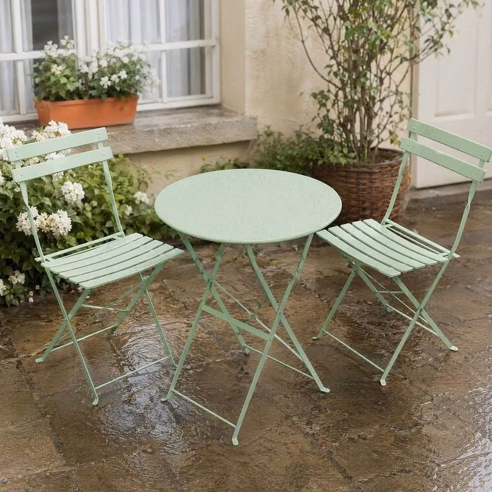 KORVIXA Green 3 Piece Steel Folding Bistro Set W/D/H: 100 x 100 x 100 cm – 2