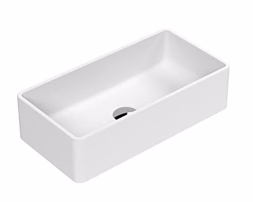 nuie NBV280 Luxe Rectangular Ceramic Countertop Vessel Basin in Matt White, W: 46.5 cm, D: 12.0 cm, H: 23.5 cm