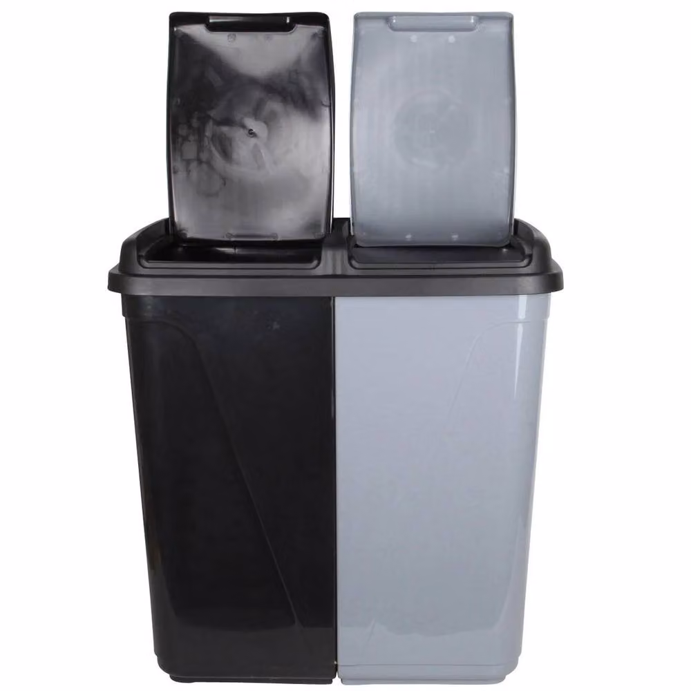 PAWNORA 90L Dual Compartment Kitchen Rubbish Bin with Flip Lid in Black – 3