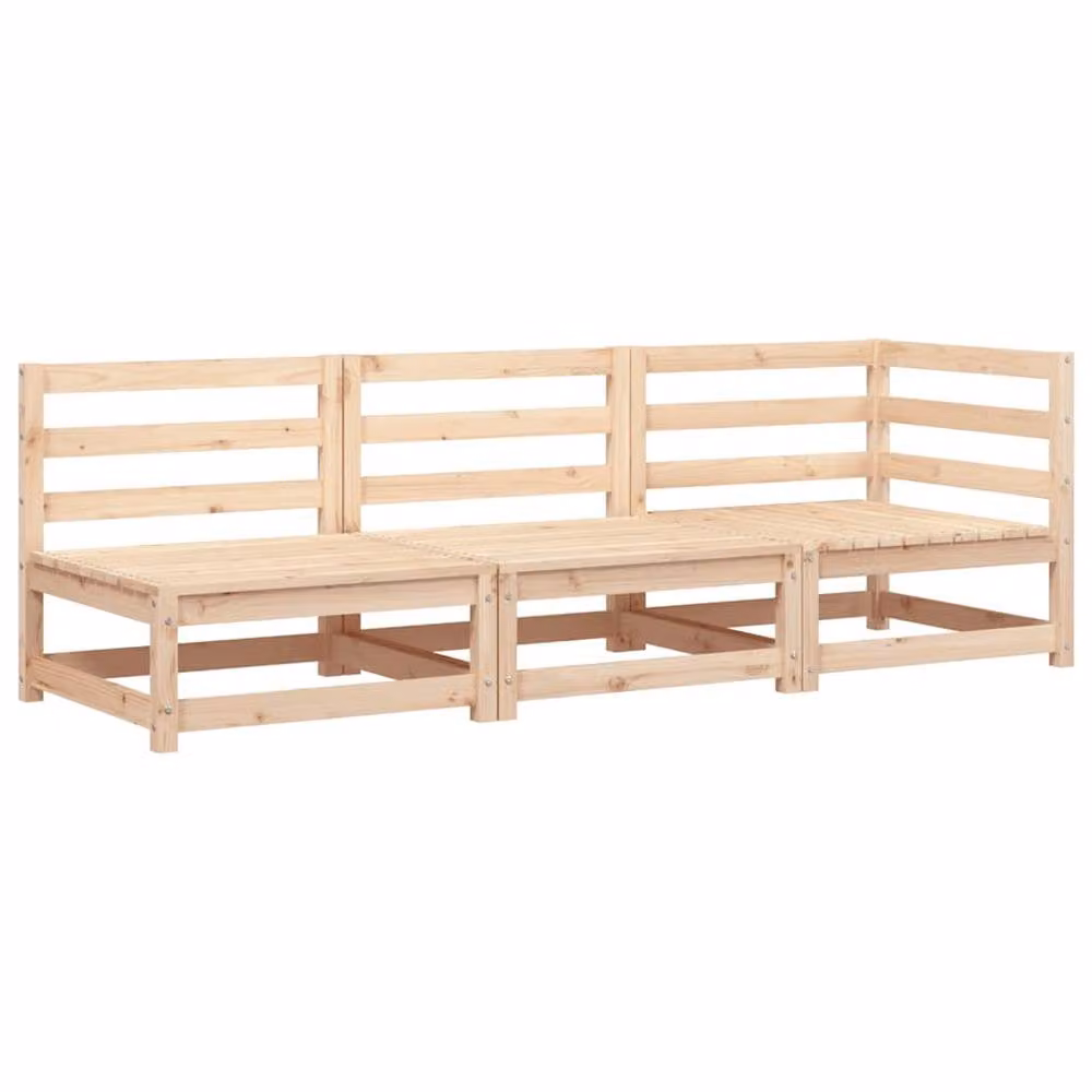 Berkfield Home L-Shape 3-Seater Garden Sofa in Natural Solid Pine with Beige Fabric Cushions W/D/H: 210 x 70 x 67 cm – 2