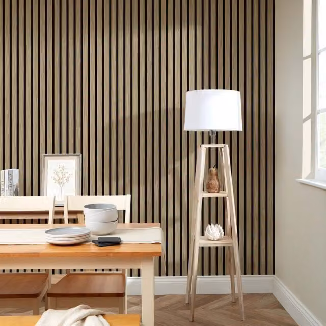 I Love Wallpaper Abstract Modern Striped Wood Slat Wallpaper in Light Oak, Beige and Brown Matt Finish