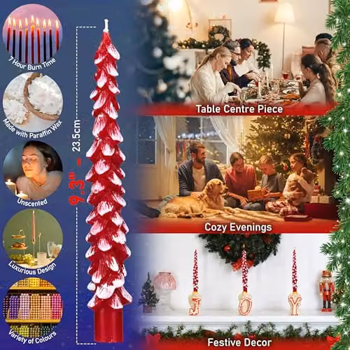 Deco Express Christmas Tree Dinner Candle Set in Red and White – 2