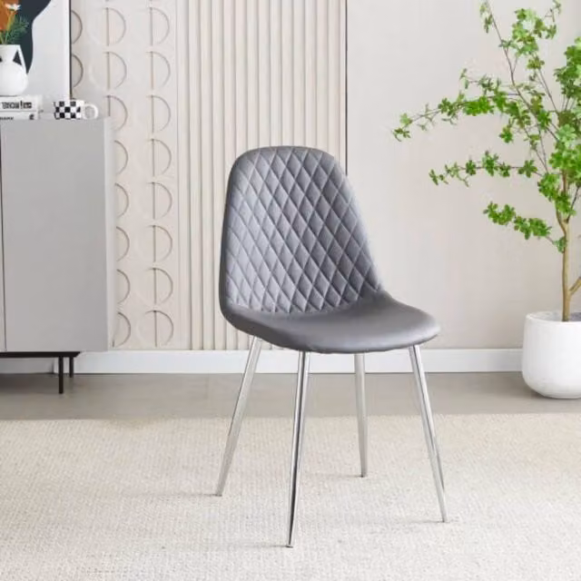 Stratus Interiors Luxury Grey Quilted PU Dining Chair with Chrome Metal Legs