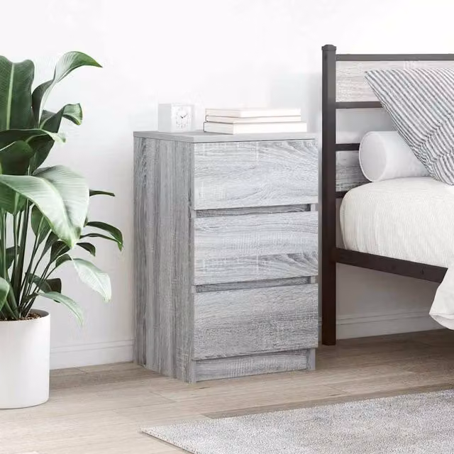 Berkfield Home Bedside Cabinet with 3 Drawers in Grey Sonoma, W/D/H: 39 x 35 x 65 cm