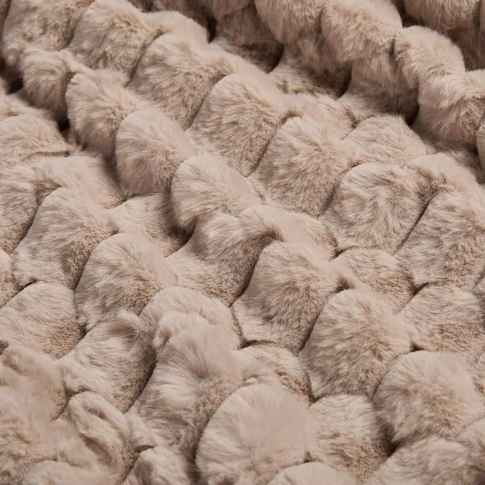 OHS Thick Waffle Faux Fur Soft Fleece Throw Blanket in Sand, W/D/H: 125 x 150 cm – 2