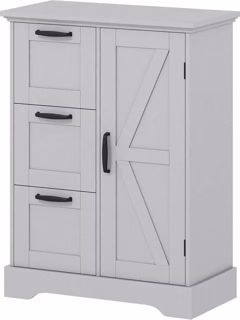 VOGREX Rustic Farmhouse Floor Accent Cabinet with 3 Storage Drawers in Matt Grey