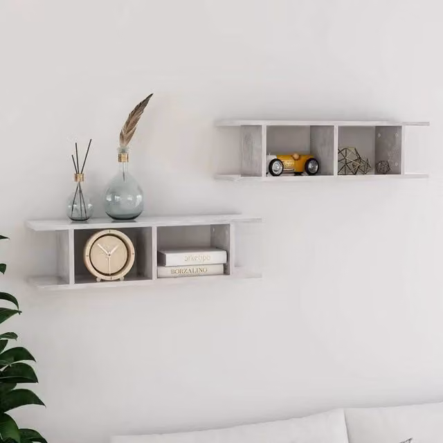 EONLION Set of 2 Wall Mounted Cube Shelves, Grey Stone, W: 75 cm, D: 20 cm, H: 20 cm