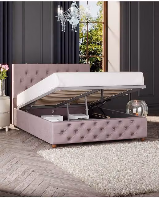 Laurence Llewelyn-Bowen Luna Ottoman Storage Bed in Pink Plush Velvet Fabric, Super King, W: 200 cm x D: 200 cm – 1
