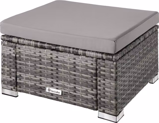 tectake Bitonto Rectangular Polyrattan Garden Footstool in Grey with Cushions – 1