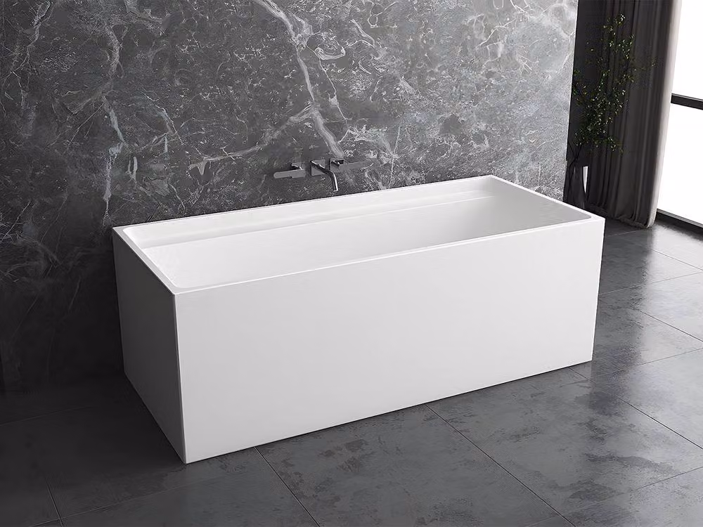 Vente-unique Freestanding Rectangular Acrylic Bathtub in White, W/D/H: 150 x 75 x 60 cm – 3